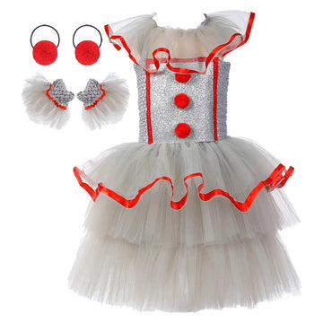 Movie IT Pennywise Kids Children White Dress Cosplay Costume Outfits Halloween Carnival Suit
